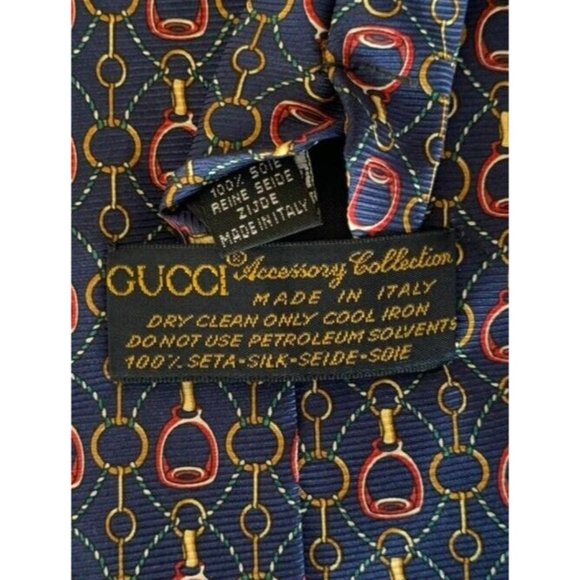 GUCCI Blue Equestrian Accessories Printed Silk Tie Italy 58"/ 3".3/4 EX COND - Picture 6 of 6